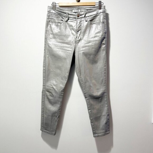 Good American Good Waist Metallic Jeans Silver 003 Size 8 Size 29 - Picture 2 of 14